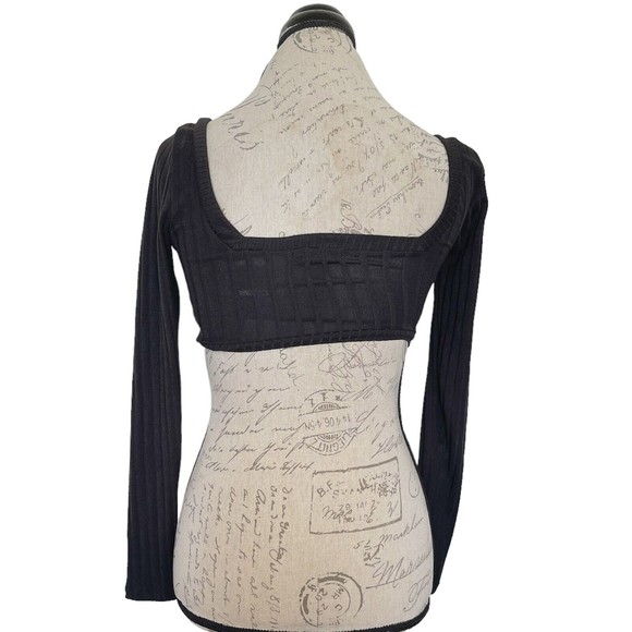 Fashion Nova Womens Black Ribbed Cropped Long Sleeve Top Size XS NWT Stretch - Picture 5 of 14